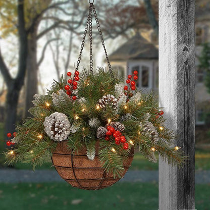 54a156fdf34b605dcc0c461be6cf4b93 Pre-Lit Christmas Hanging Basket